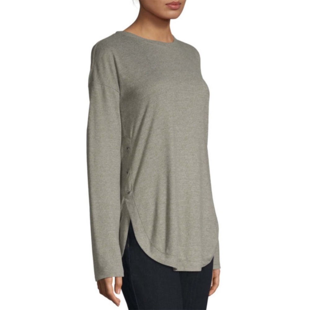 NWT St. John’s Bay Crew Neck Side Button Top-Tall - Picture 2 of 5